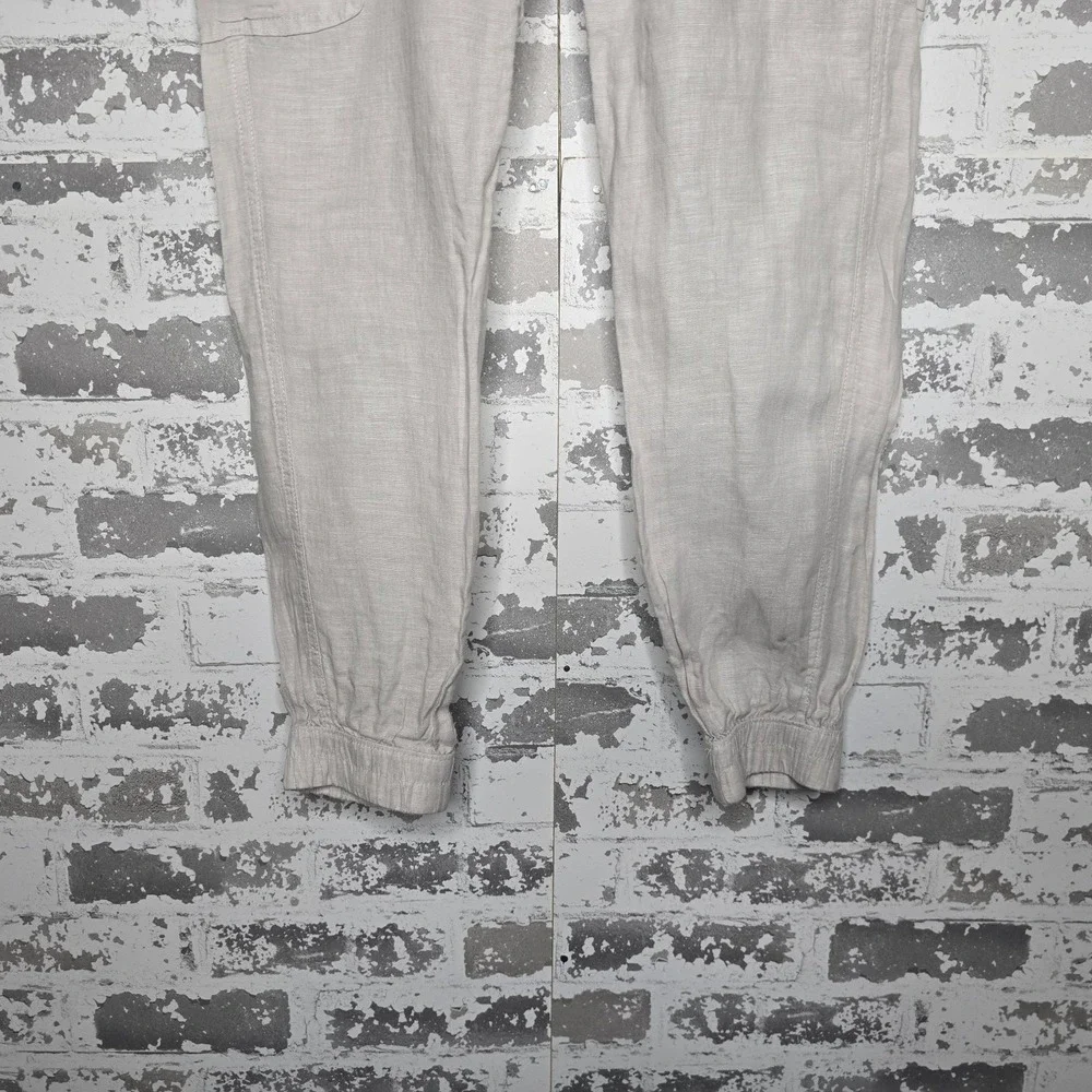 Nicole Miller New York Cargo Pants Womens Small Beige 100% European Flax‎ Linen